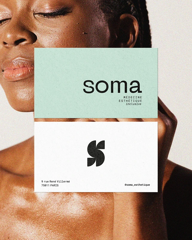 Identité visuelle créée pour Soma, centre esthétique inclusif à Paris